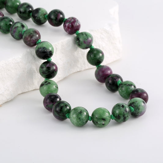 420ct Ruby Zoisite 20'' Necklace with 10mm Round Beads