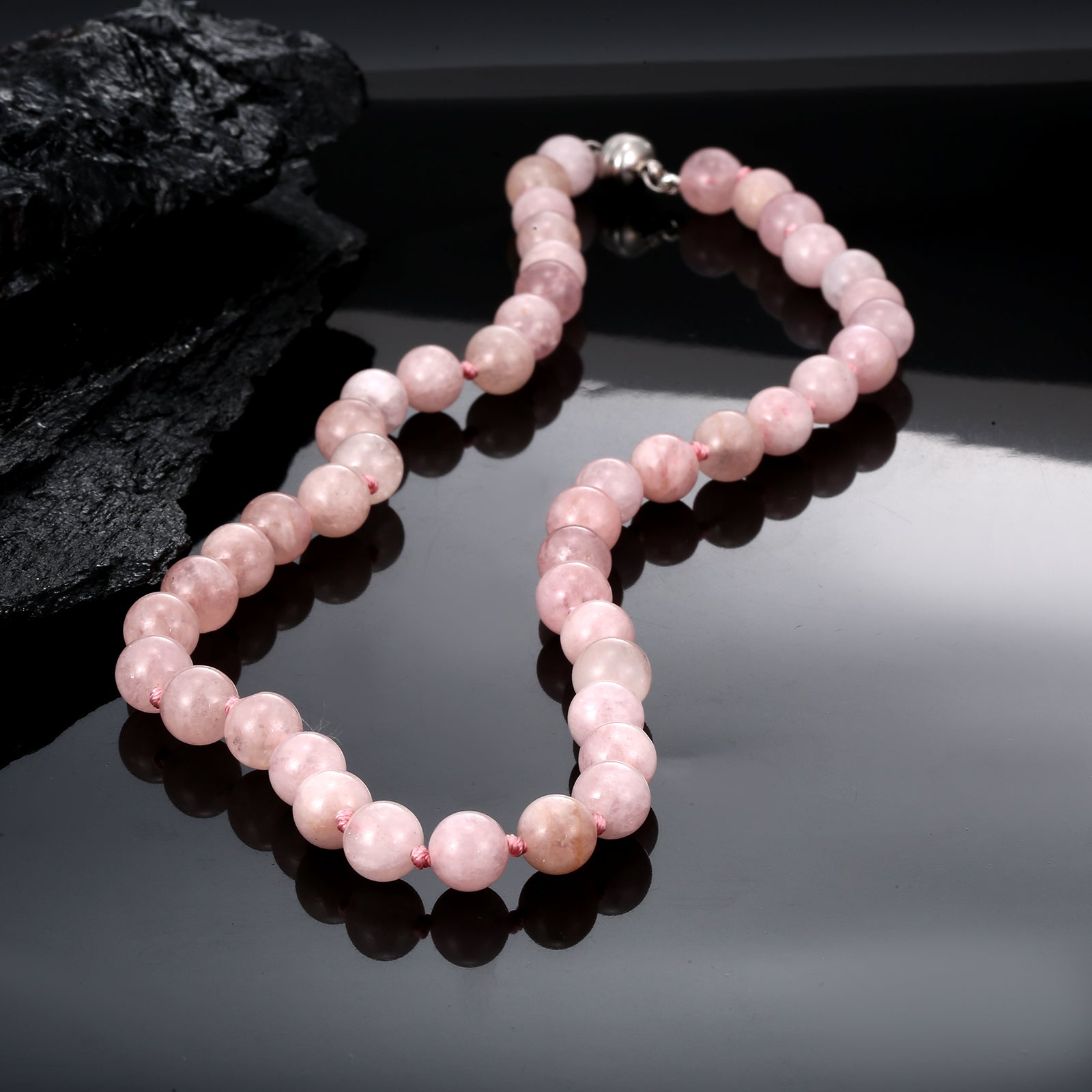 Morganite Necklace with Round Beads