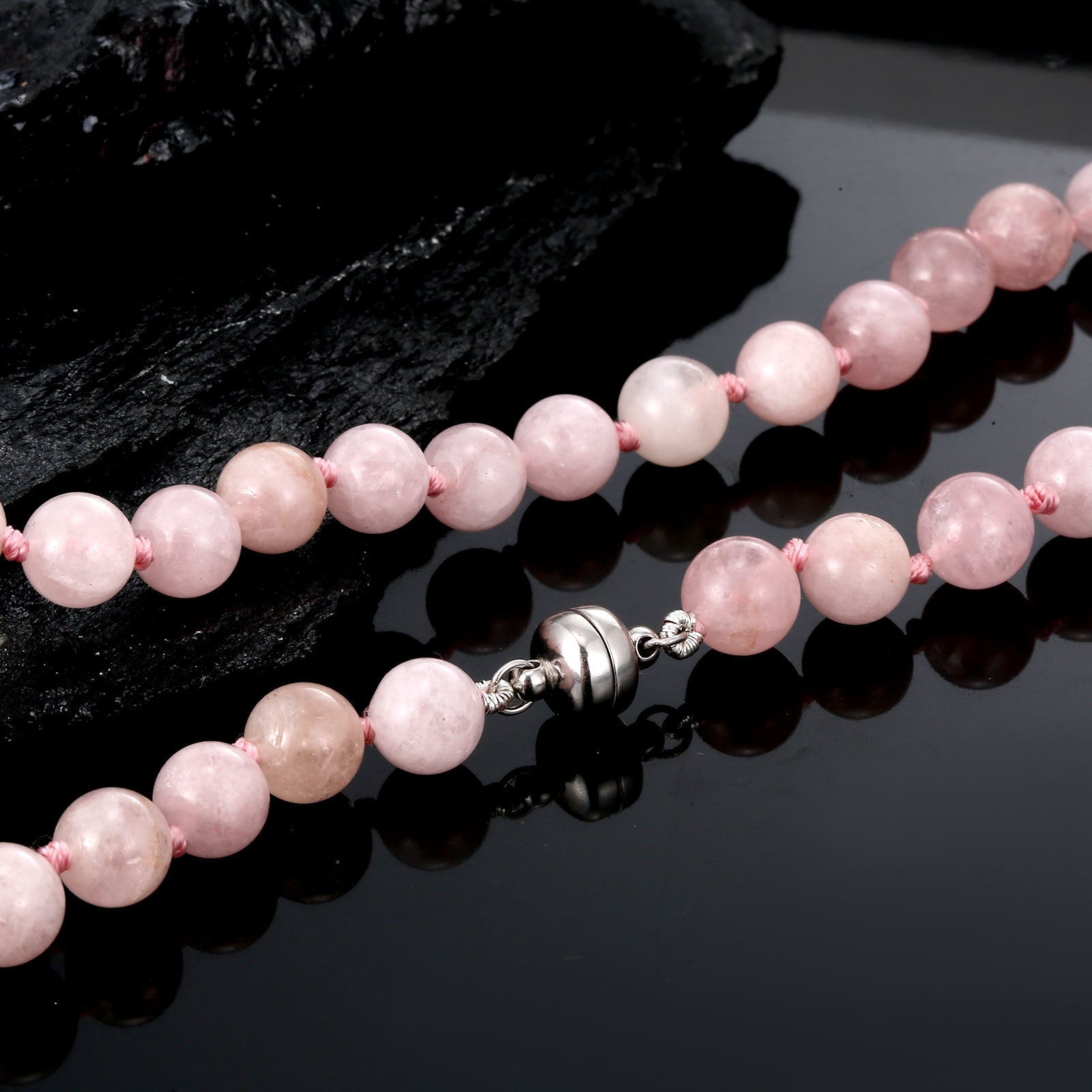 Morganite Necklace with Round Beads