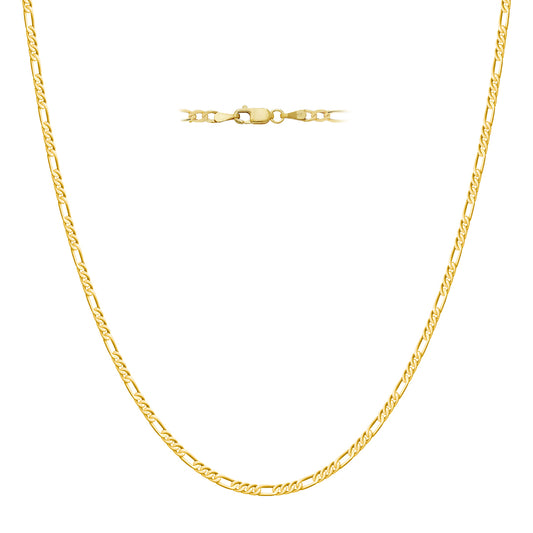 Collar de cadena Figaro de corte de diamante de 22" y 2 mm en oro amarillo de 14 k, 1,80 g