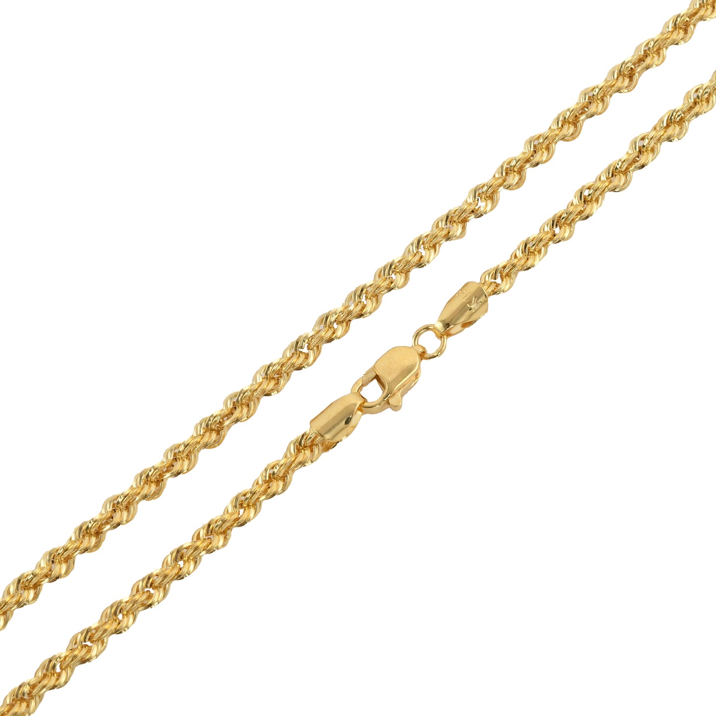 Solid Yellow Gold Rope Chain Necklace