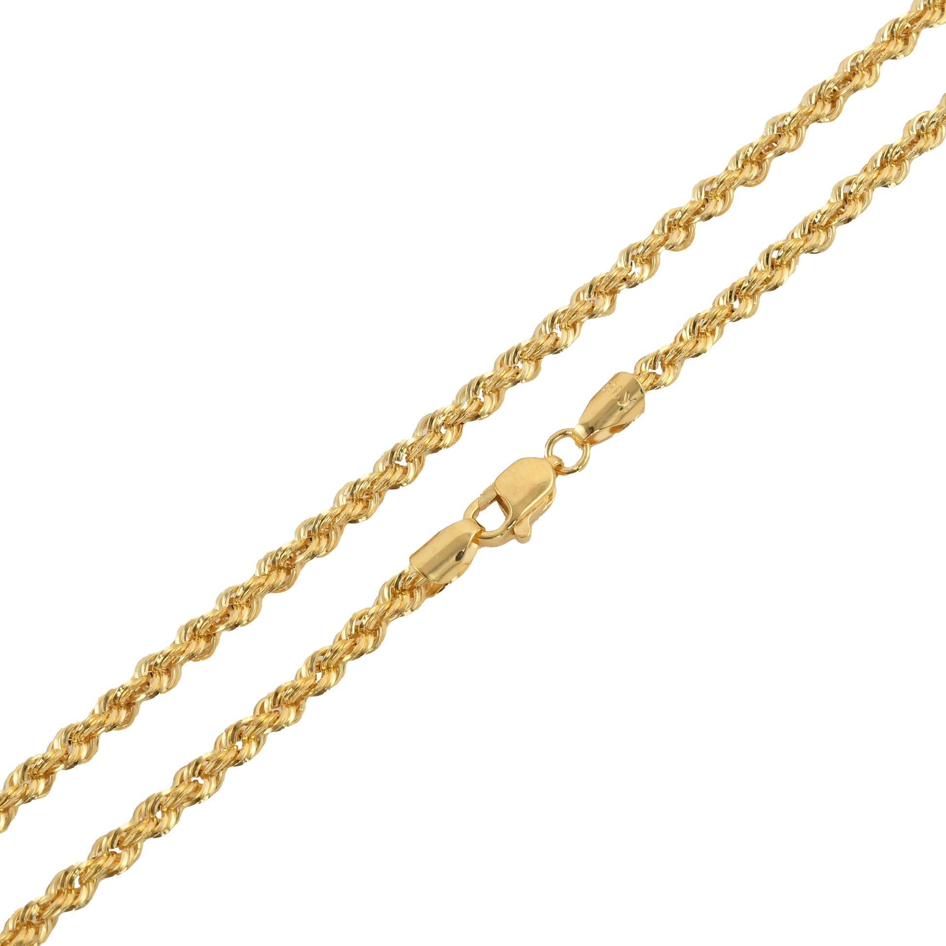 Solid Yellow Gold Rope Chain Necklace