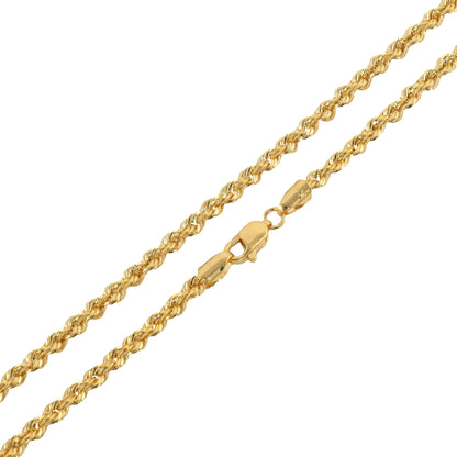 Solid Yellow Gold Rope Chain Necklace