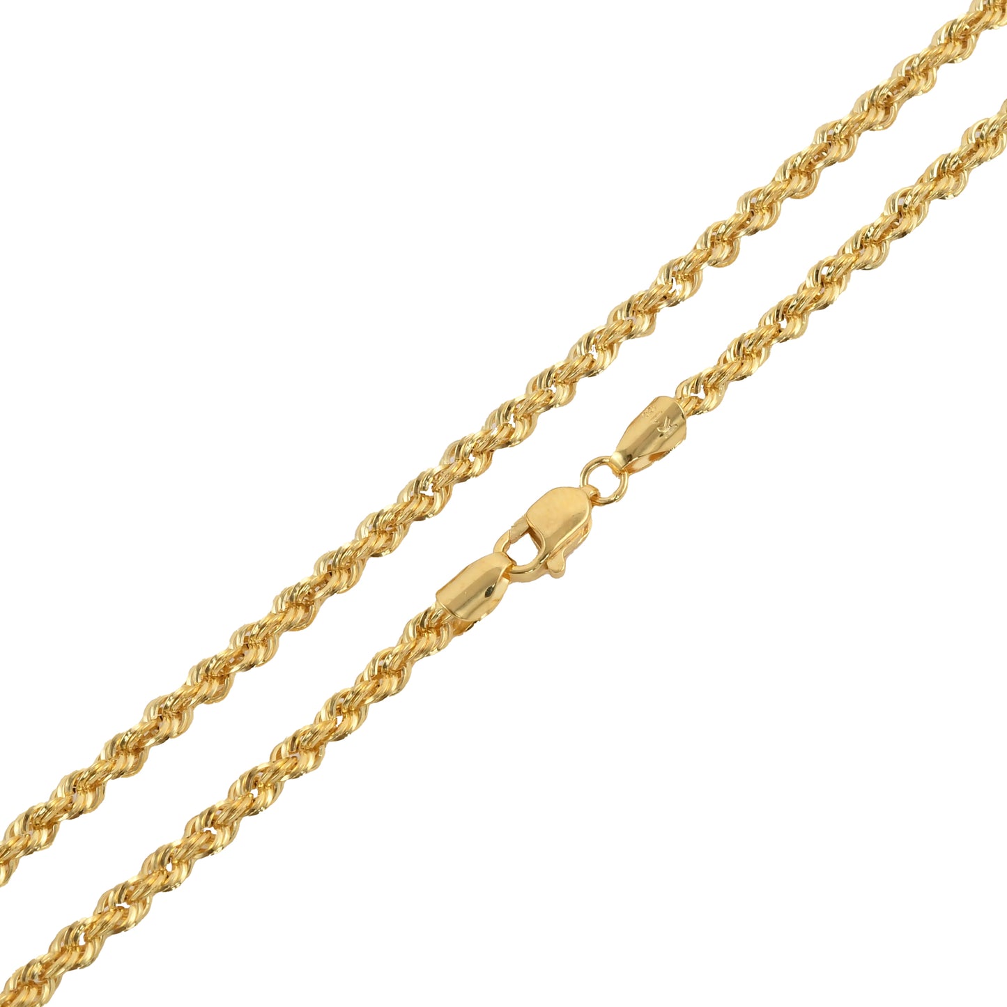 10k Yellow Gold 24'' 3mm Diamond Cut Rope Chain Necklace 5.2gm
