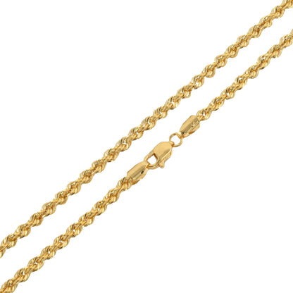 10k Yellow Gold 24'' 3mm Diamond Cut Rope Chain Necklace 5.2gm