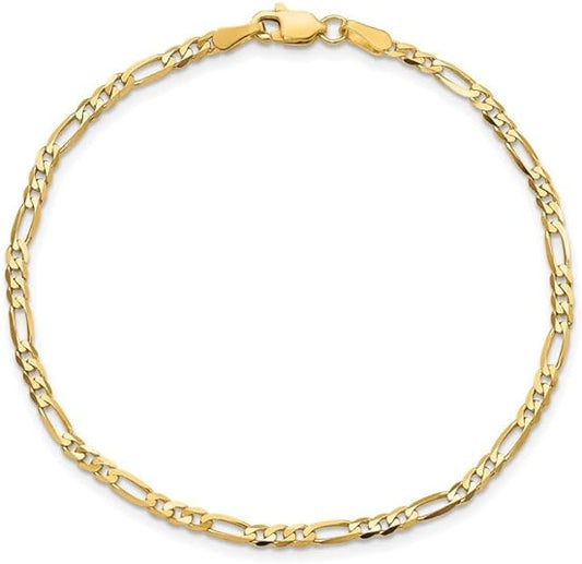 14k Yellow Gold Figaro Bracelet (7inch- 7.5Inch)