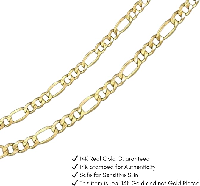 14K Yellow Gold 2.75MM Figaro Chain (18inch - 24 Inch)