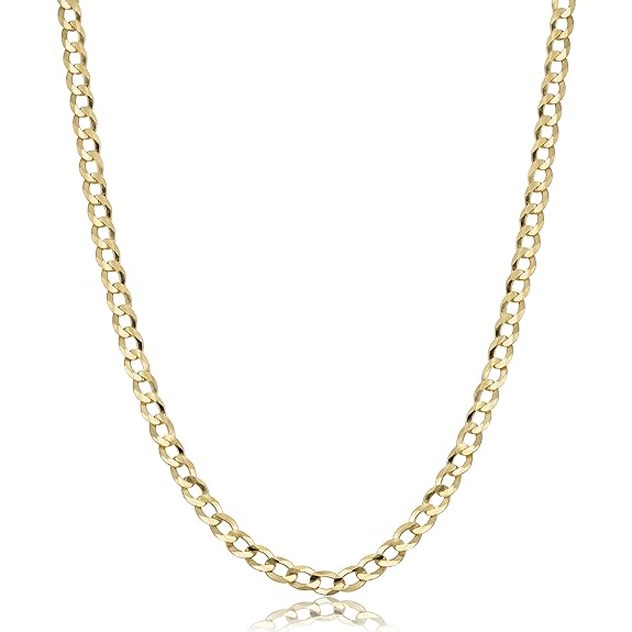 Real Yellow Gold 24 Inch Curb Chain Necklace