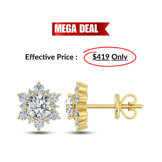 Lab Grown Diamond Snow Flake Design Earrings (0.75ct-1ct)