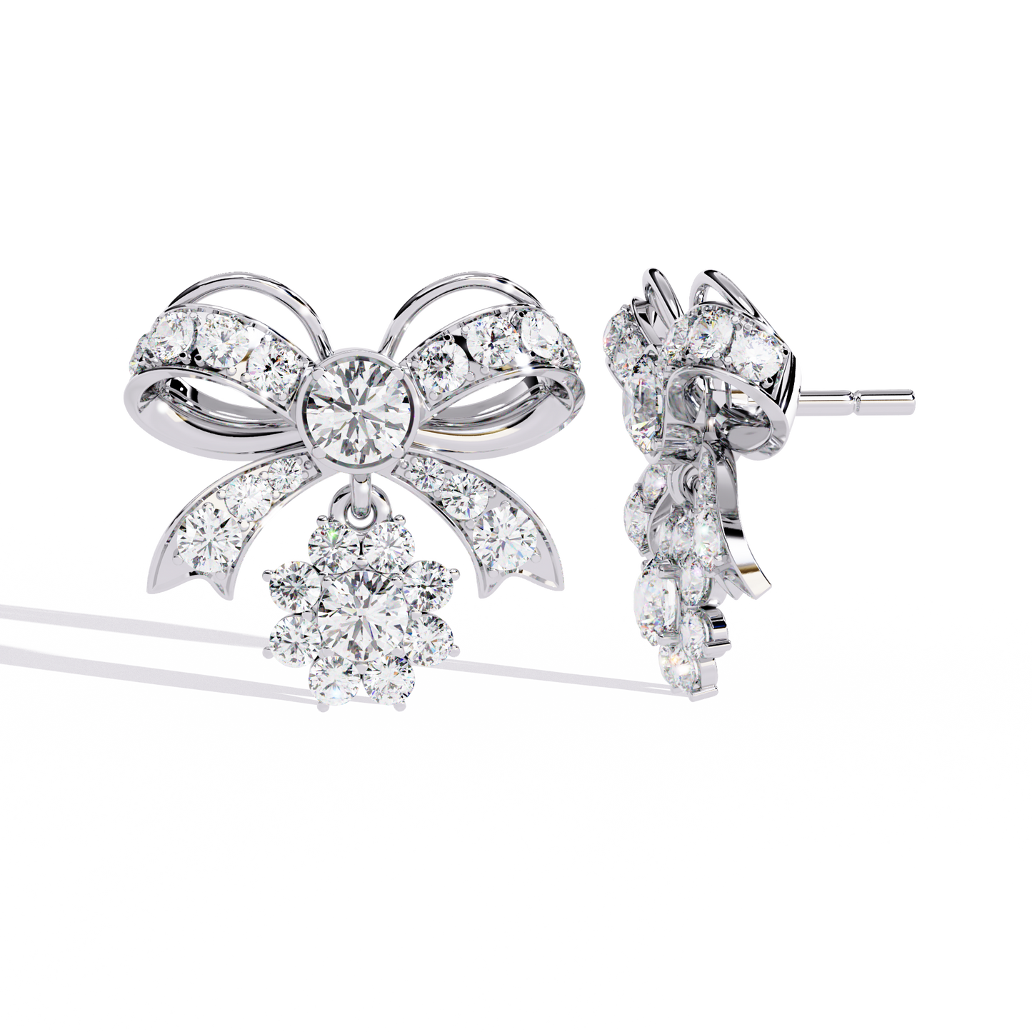 2.25CT Lab Grown Diamond Bow & Floral Stud Earrings