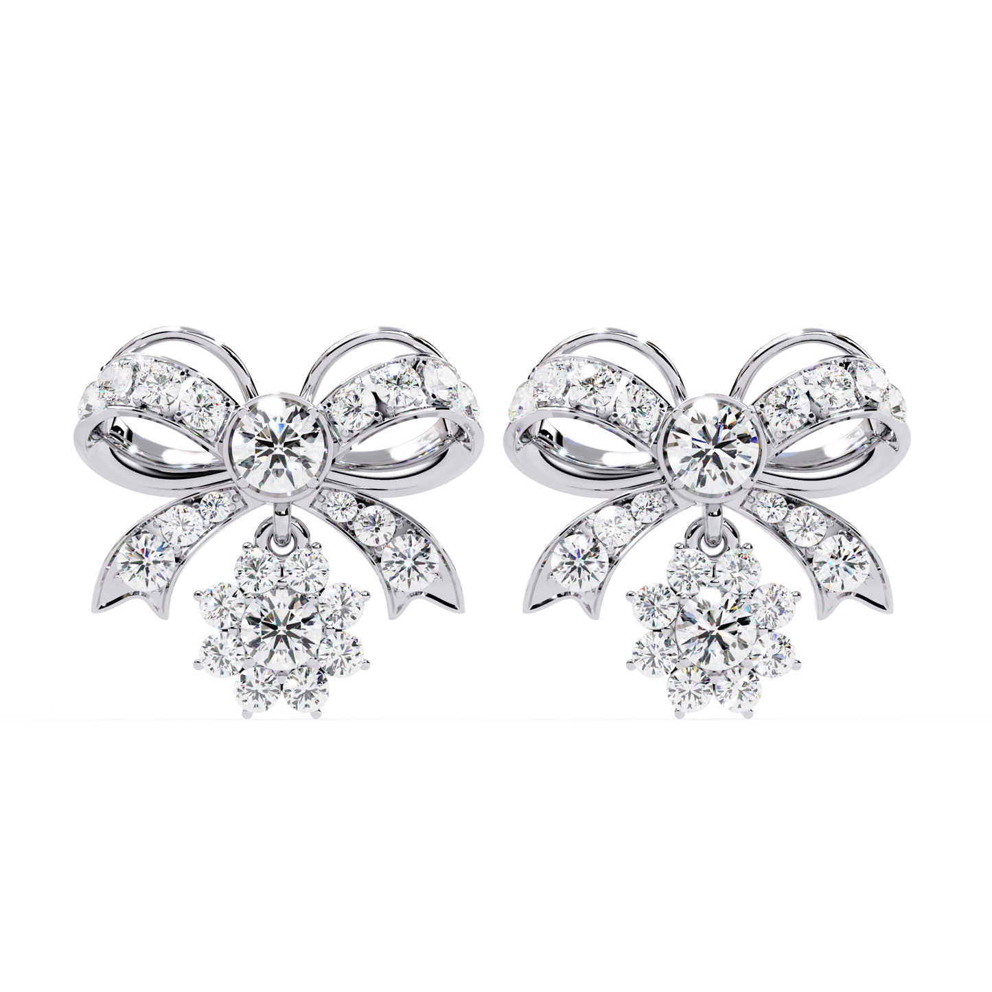 2.25CT Lab Grown Diamond Bow & Floral Stud Earrings