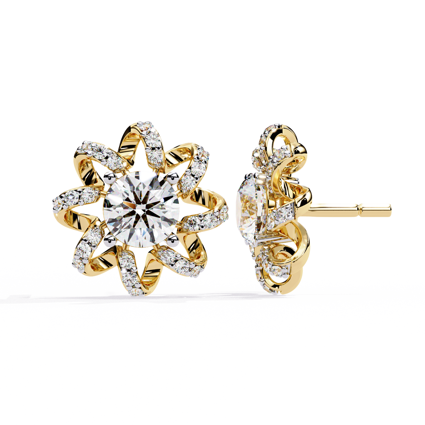 Radiant Floral Lab-Grown Diamond Stud Earrings