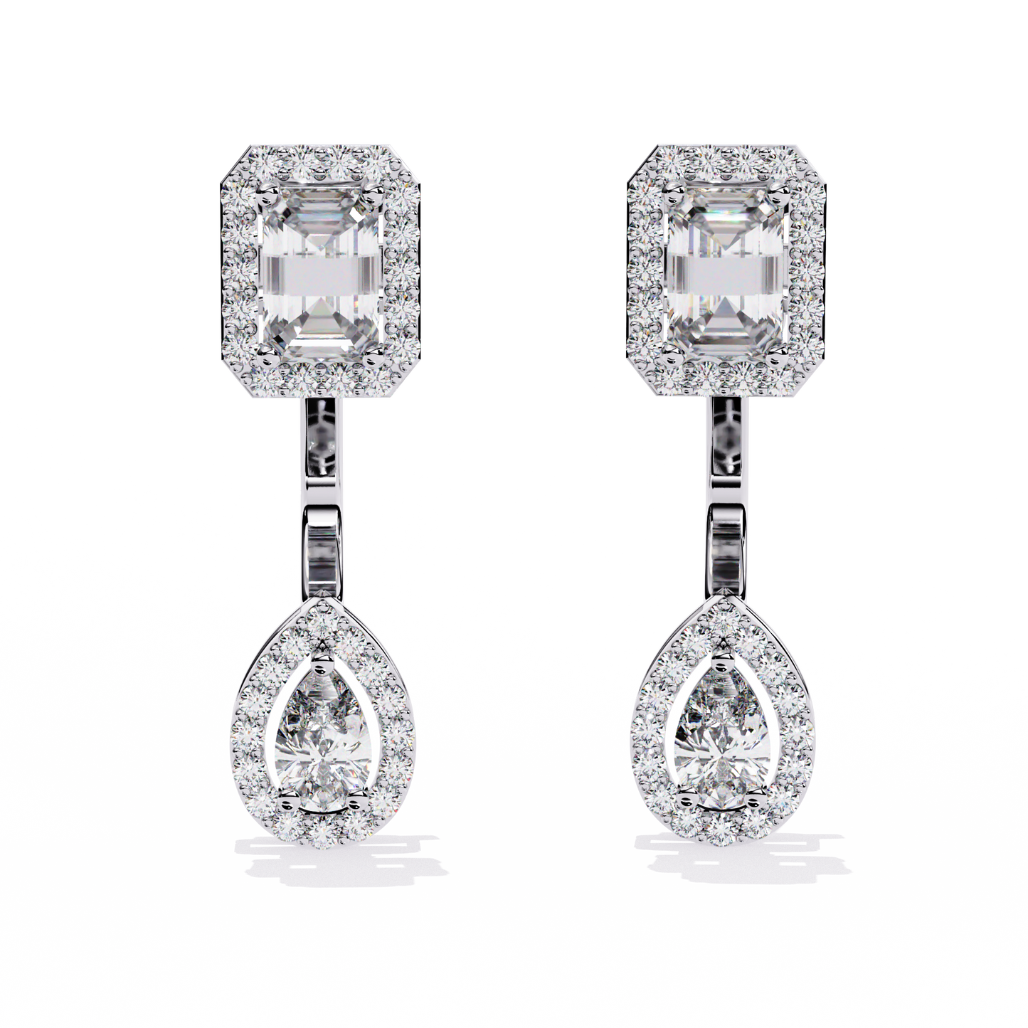 Elegant Emerald and Pear Lab Grown Diamond Drop Earrings