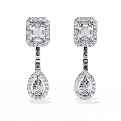 Elegant Emerald and Pear Lab Grown Diamond Drop Earrings