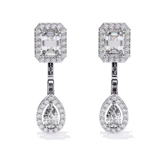 Elegant Emerald and Pear Lab Grown Diamond Drop Earrings