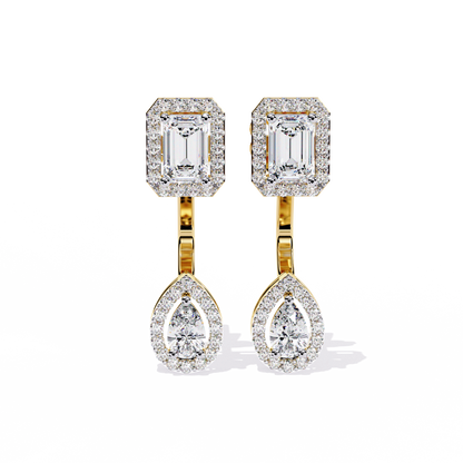 Elegant Emerald and Pear Lab Grown Diamond Drop Earrings