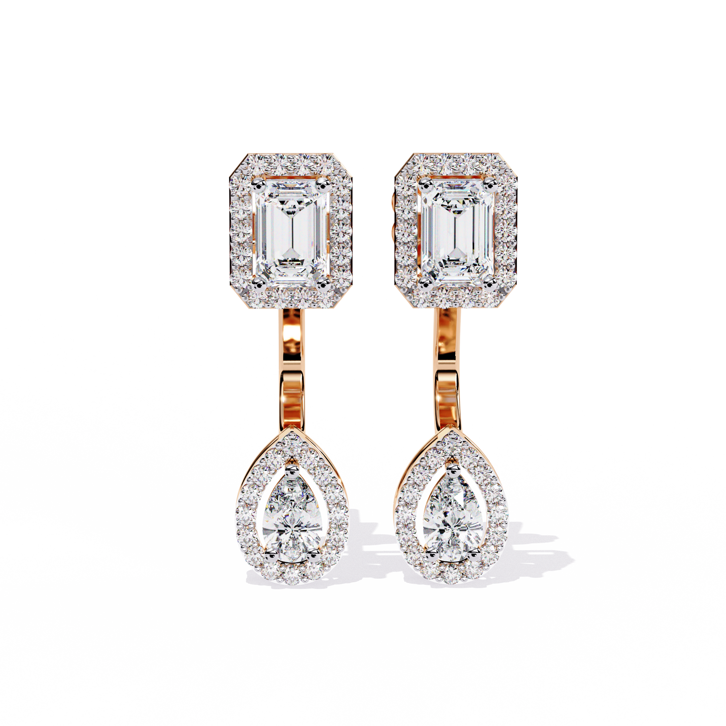 Elegant Emerald and Pear Lab Grown Diamond Drop Earrings