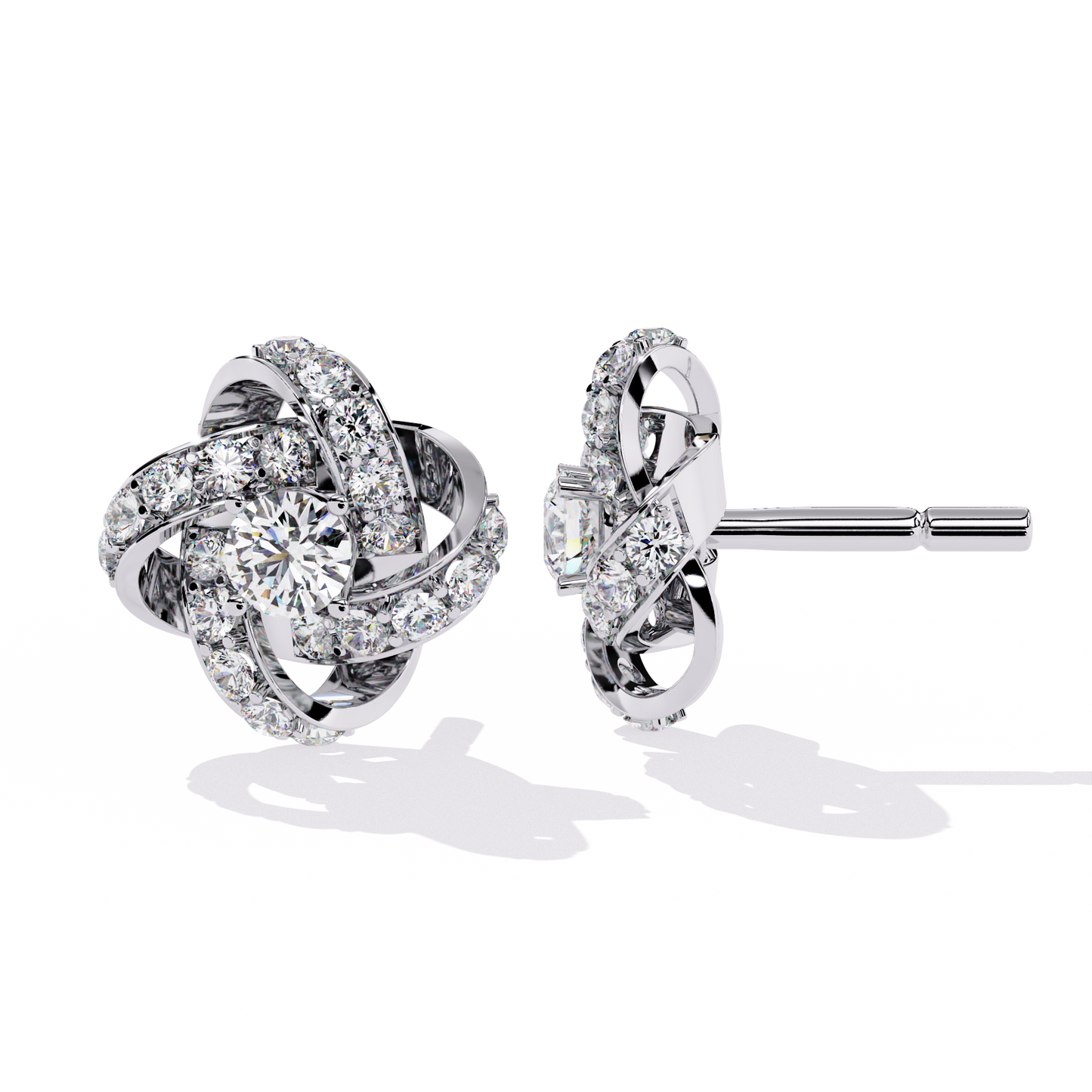 Enchanting Floral Swirl Lab-Grown Diamond Stud Earrings