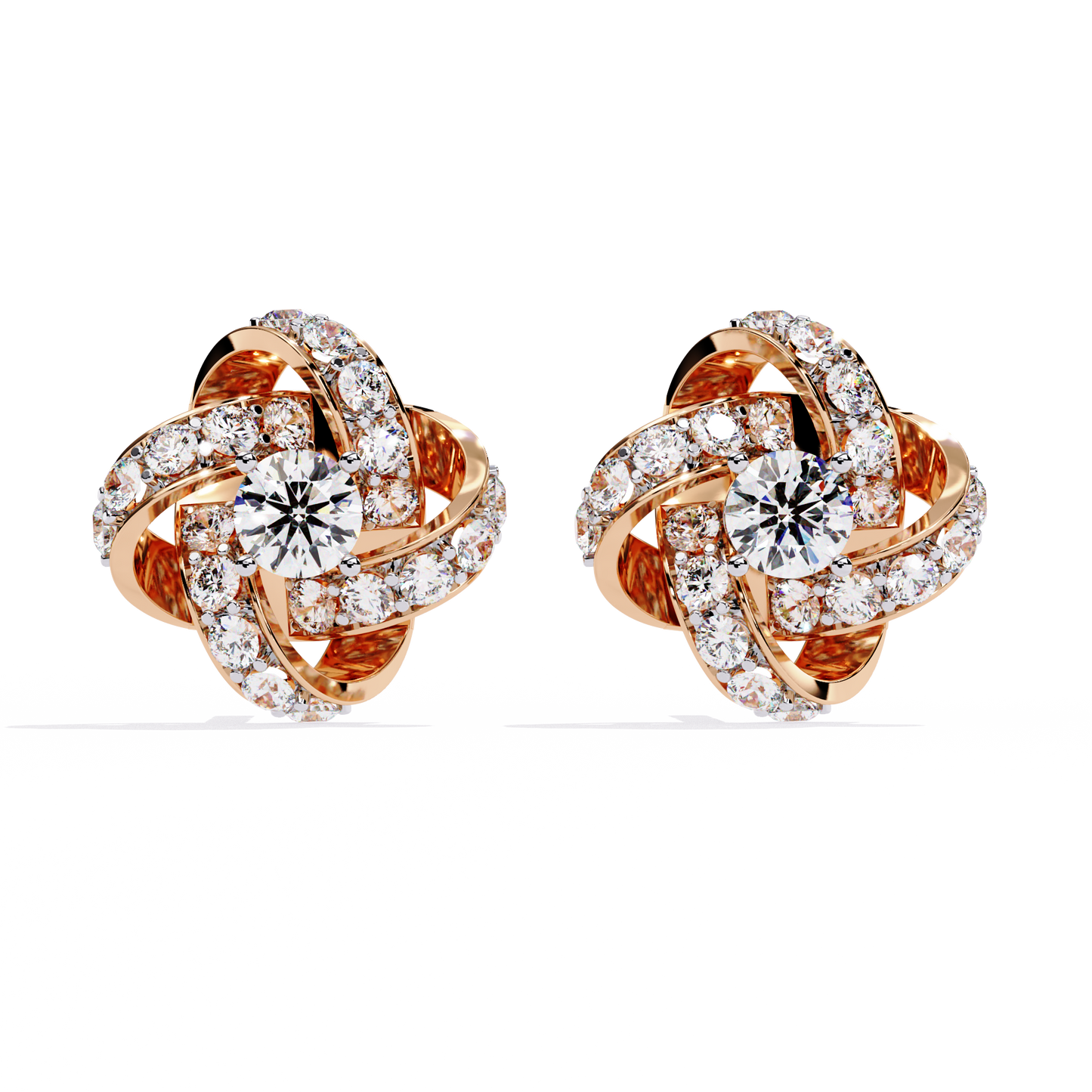 Enchanting Floral Swirl Lab-Grown Diamond Stud Earrings