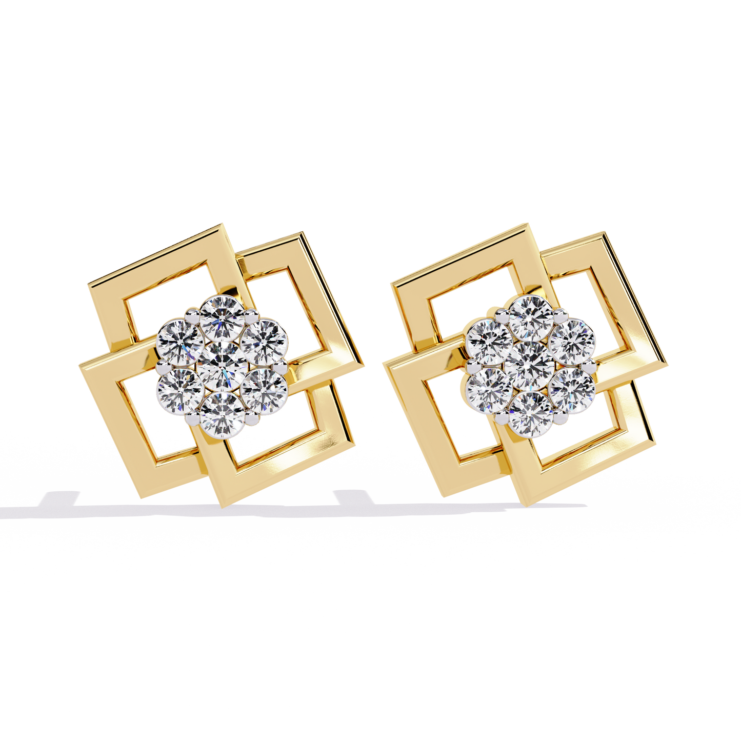 Exquisite Geometric Floral Lab-Grown Diamond Stud Earrings