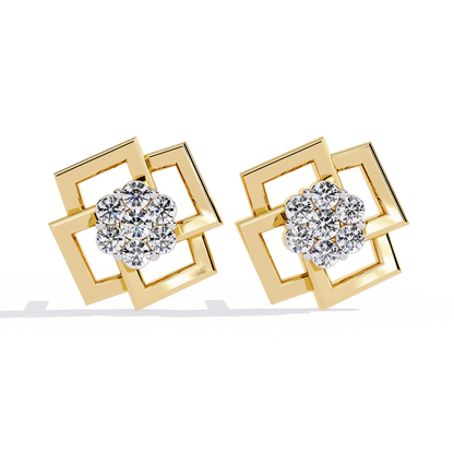 Exquisite Geometric Floral Lab-Grown Diamond Stud Earrings