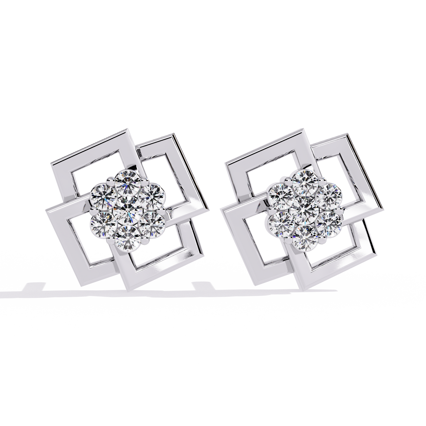 Exquisite Geometric Floral Lab-Grown Diamond Stud Earrings