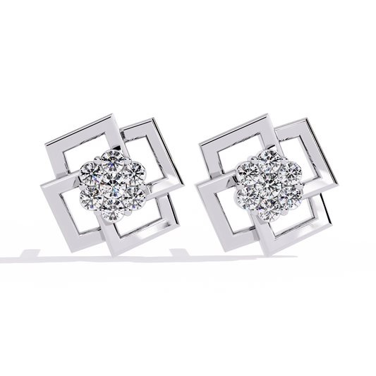 Exquisite Geometric Floral Lab-Grown Diamond Stud Earrings