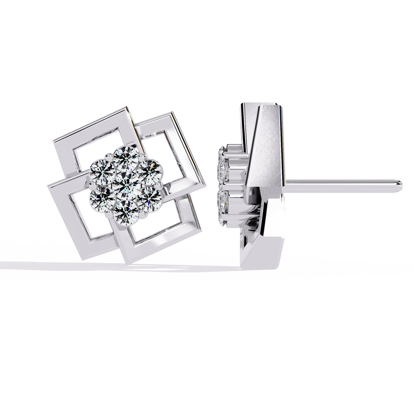 Exquisite Geometric Floral Lab-Grown Diamond Stud Earrings