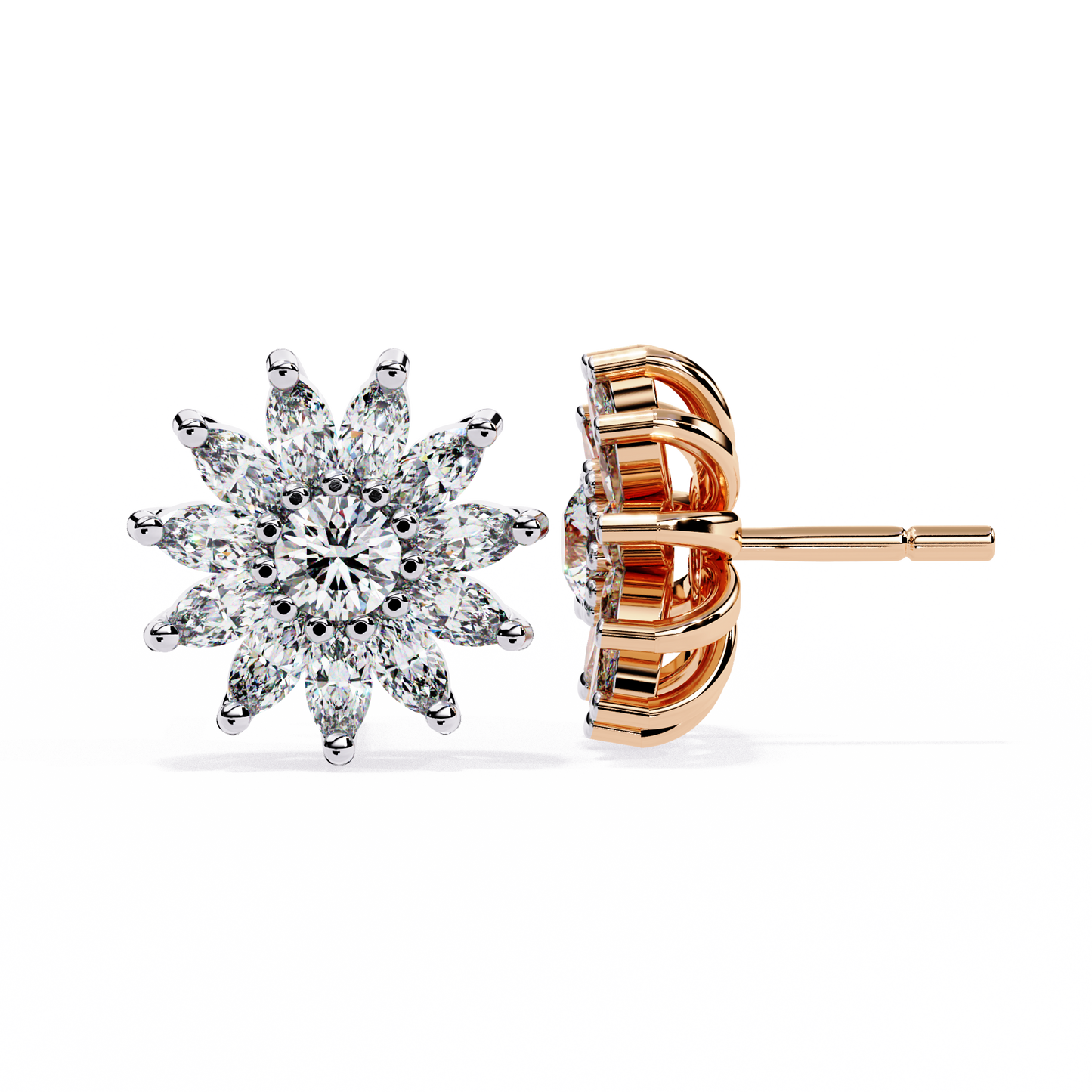 Floral Marquise Lab Grown Diamond Stud Earrings