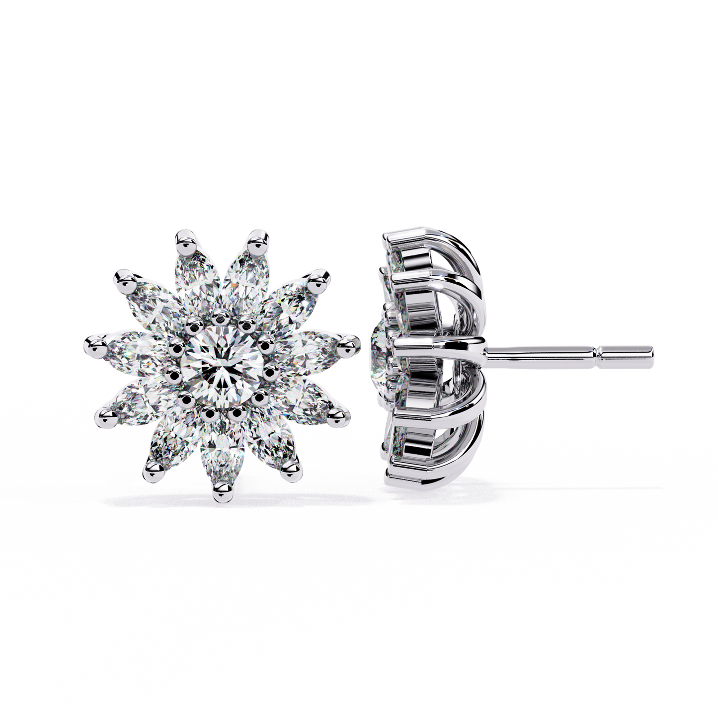 Floral Marquise Lab Grown Diamond Stud Earrings