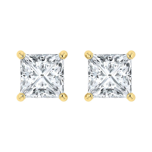 Pendientes de diamante solitario princesa cultivado en laboratorio (0,50 ct-2,50 ct)