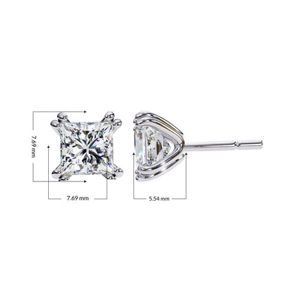 3ct Lab Grown Princess Diamond Duel Prong Earrings