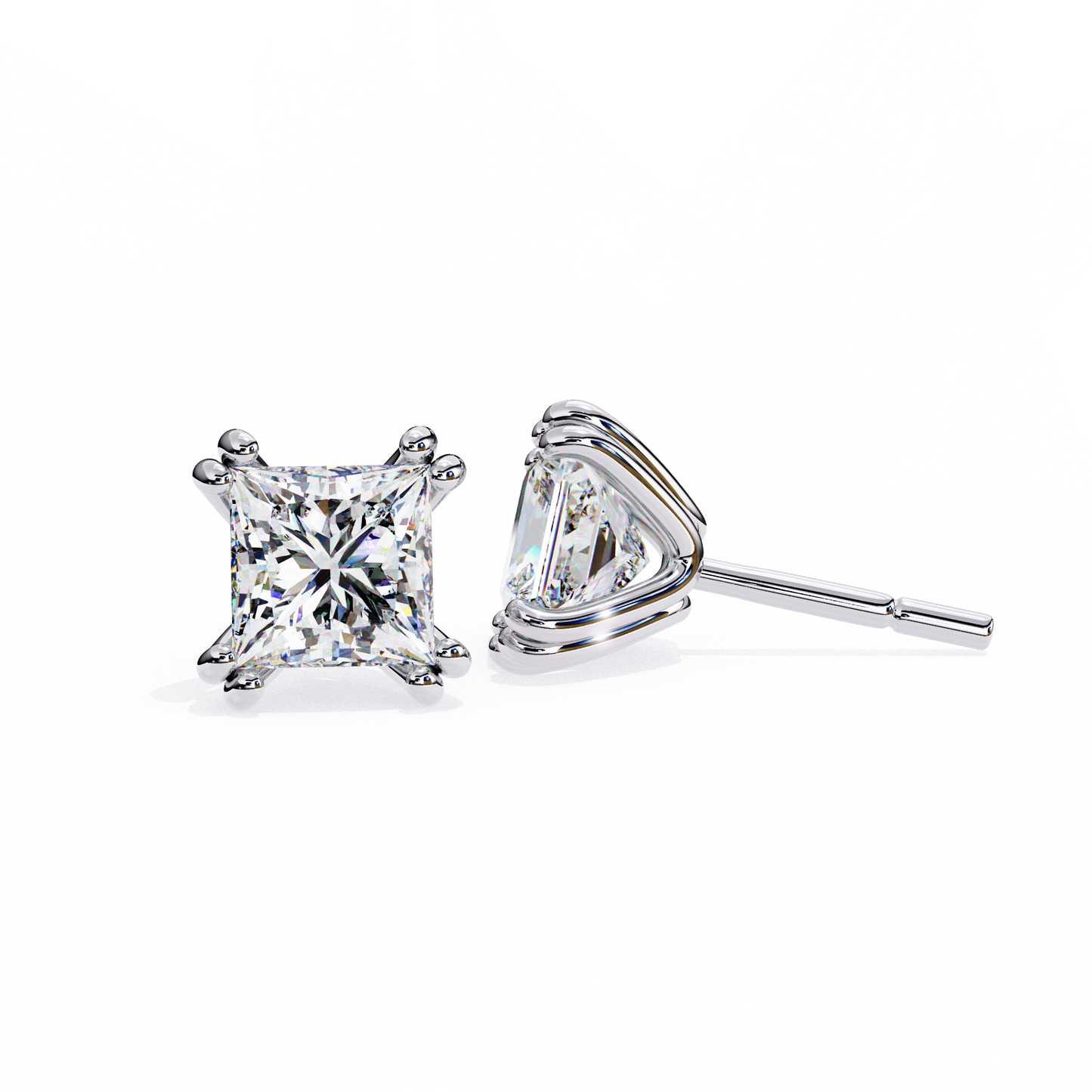 3ct Lab Grown Princess Diamond Duel Prong Earrings