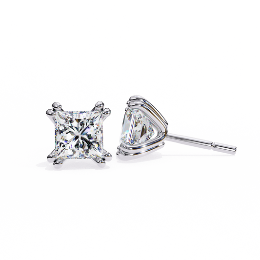 3ct Lab Grown Princess Diamond Duel Prong Earrings