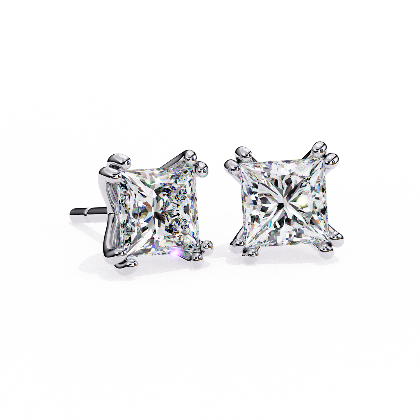 3ct Lab Grown Princess Diamond Duel Prong Earrings