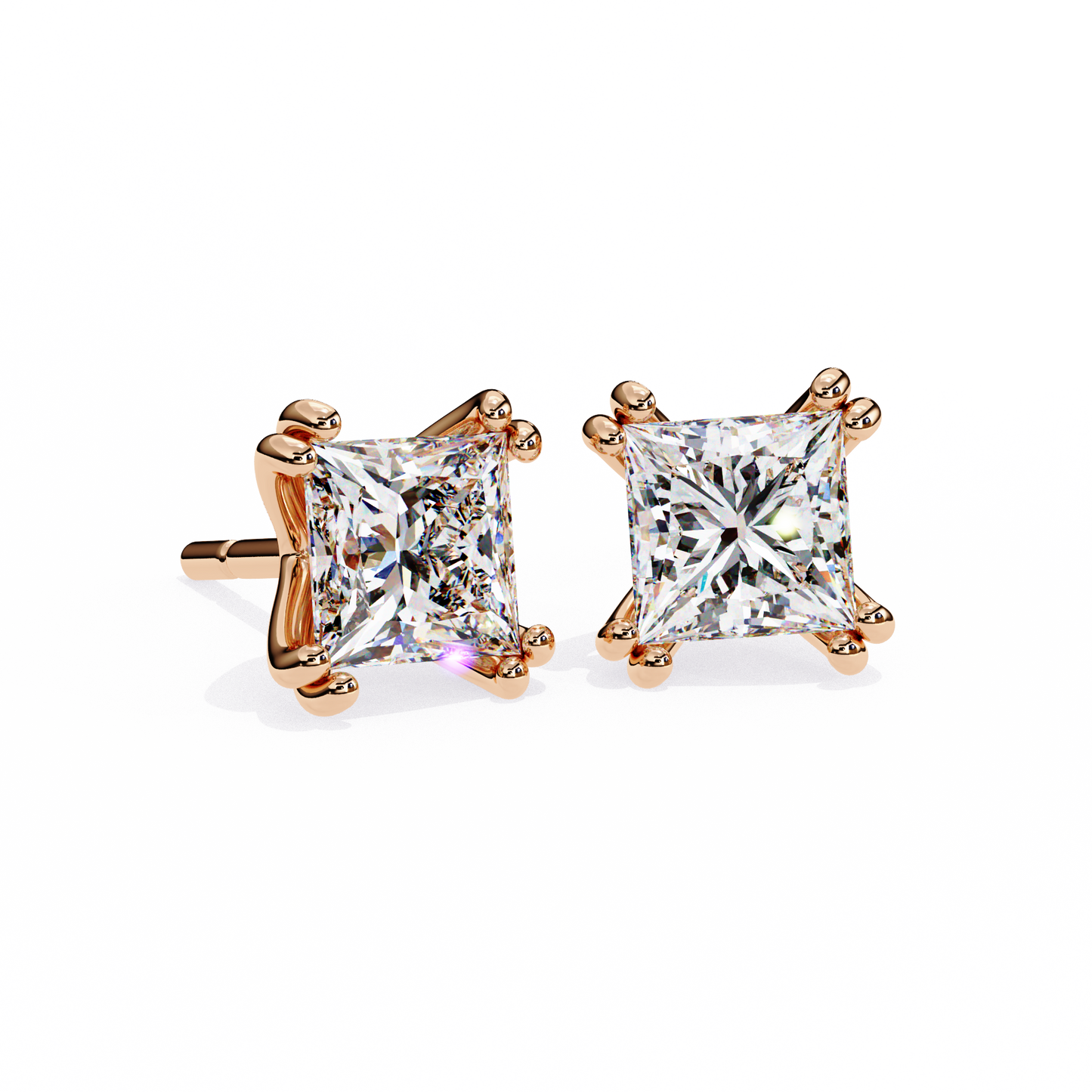 3ct Lab Grown Princess Diamond Duel Prong Earrings