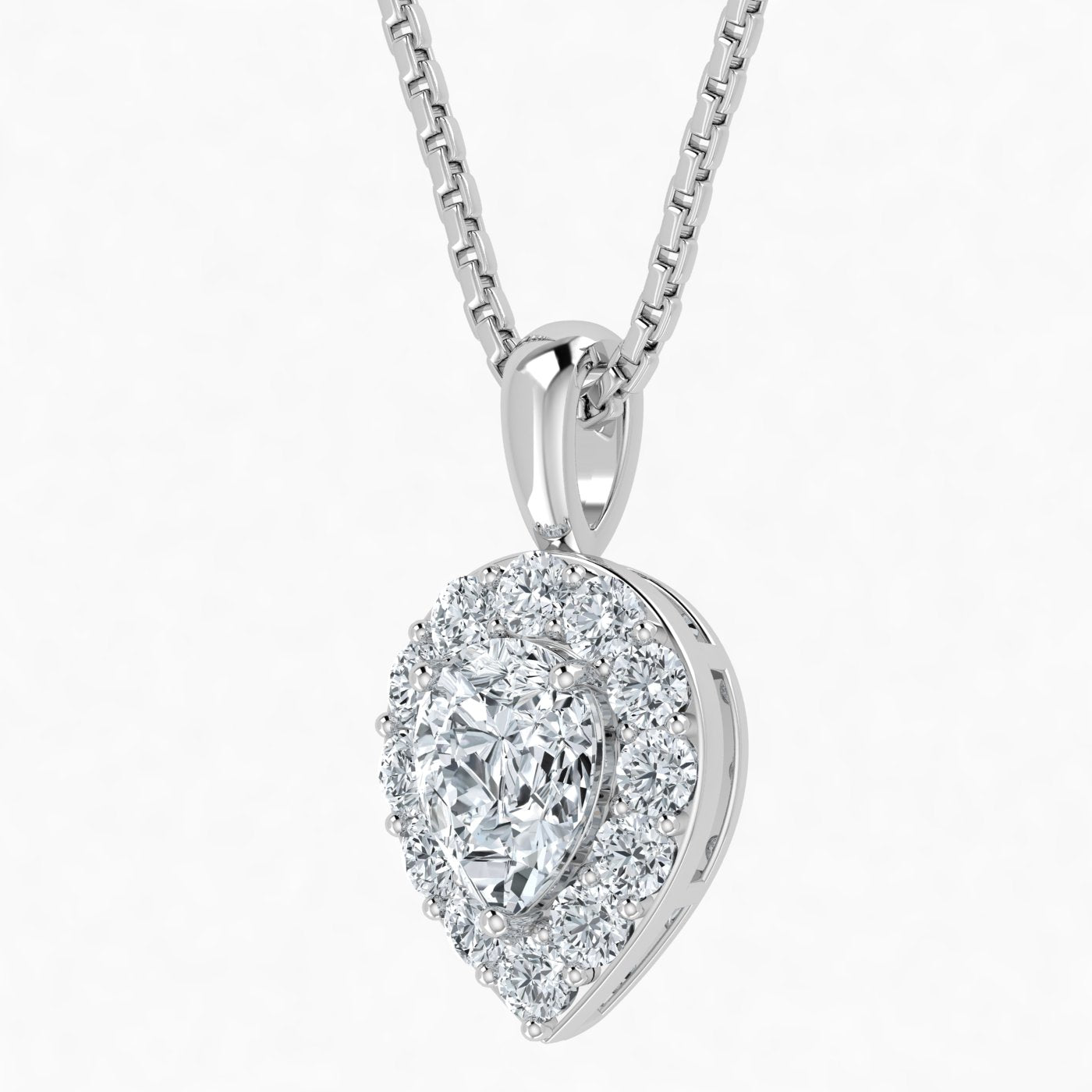 IGI Certified (2.25 Ct-3.00 Ct) Lab Grown Diamond Pear-Shaped Halo Pendant with Adjustable Gold Box Chain