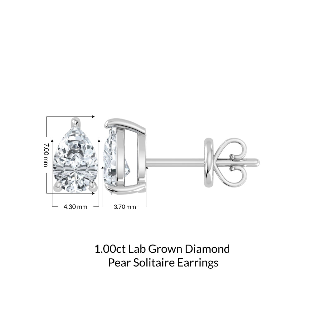 Lab Grown Diamond Pear Solitaire Earrings (1ct-2ct)