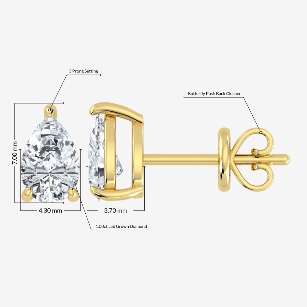 Lab Grown Diamond Pear Solitaire Earrings (1ct-2ct)