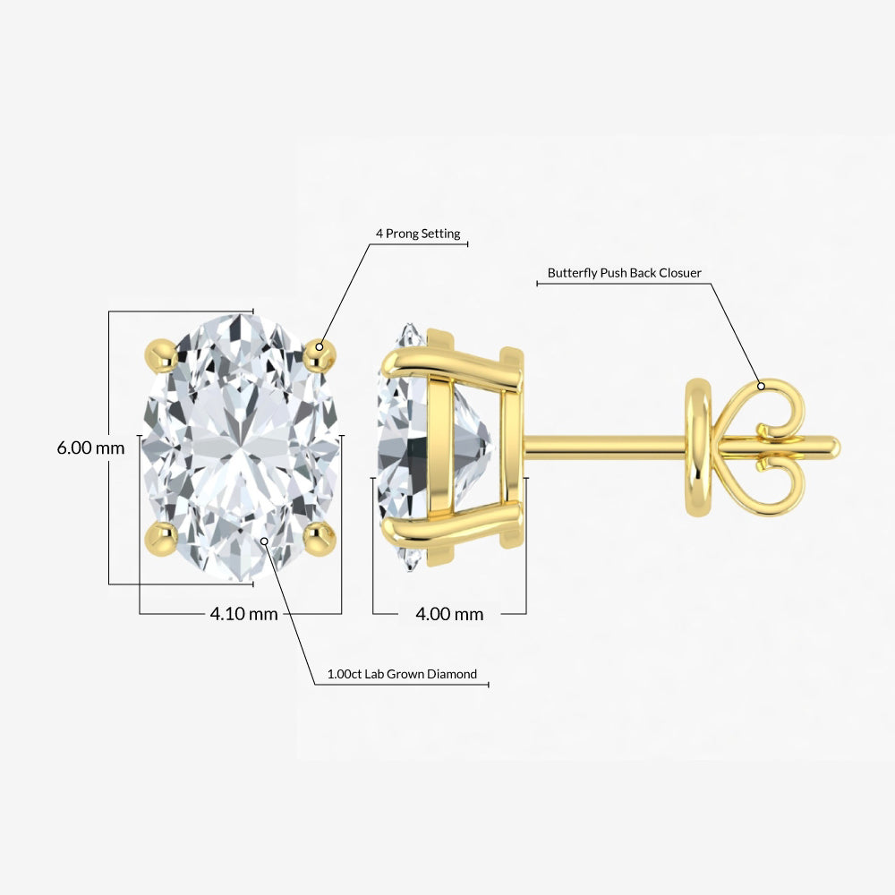 Lab Grown Diamond Elegant Oval Studs (1ct-2.00ct)