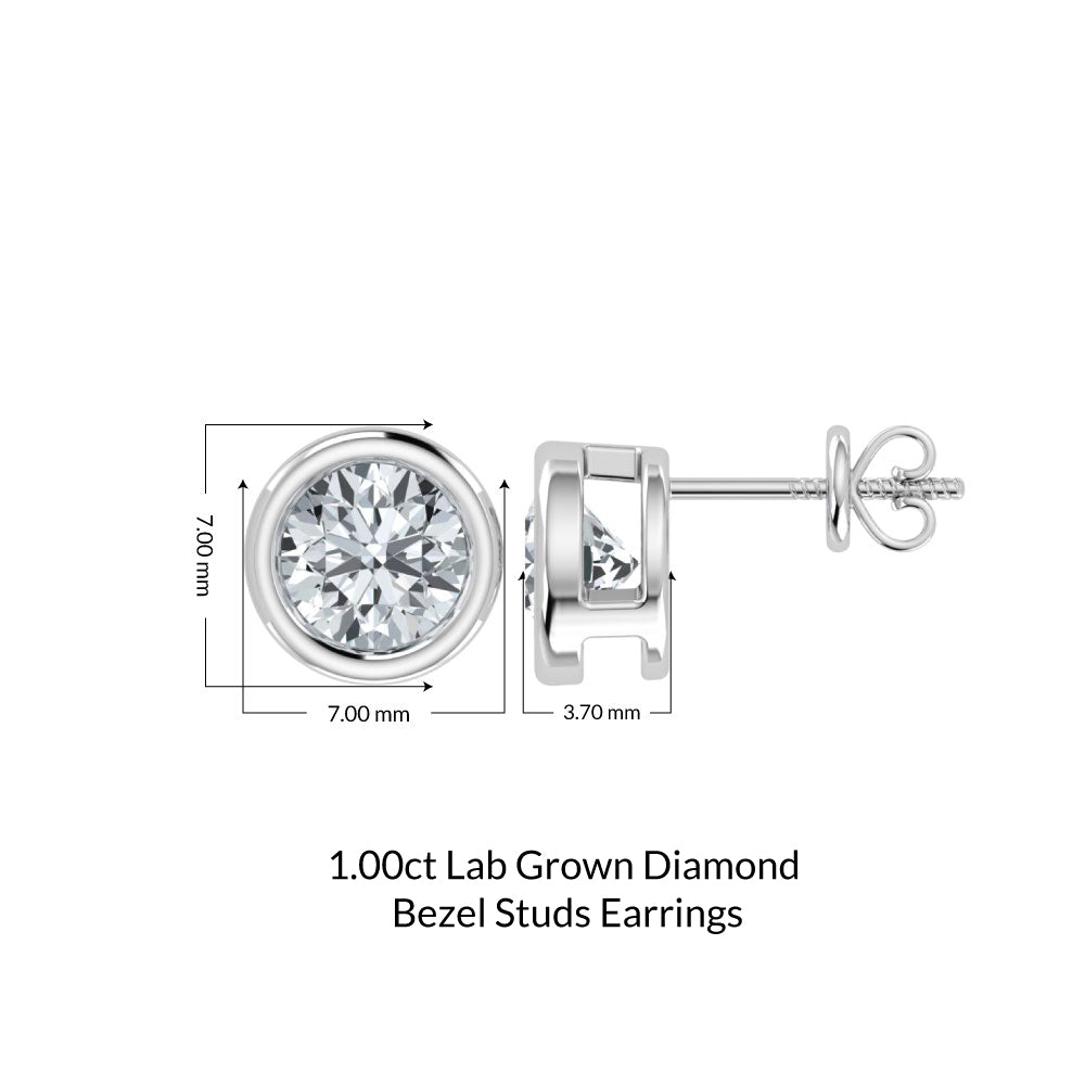 Lab Grown Diamond Bezel Studs Earrings (1ct-2ct)