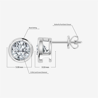 Pendientes con bisel de diamantes cultivados en laboratorio de 0,50 ct