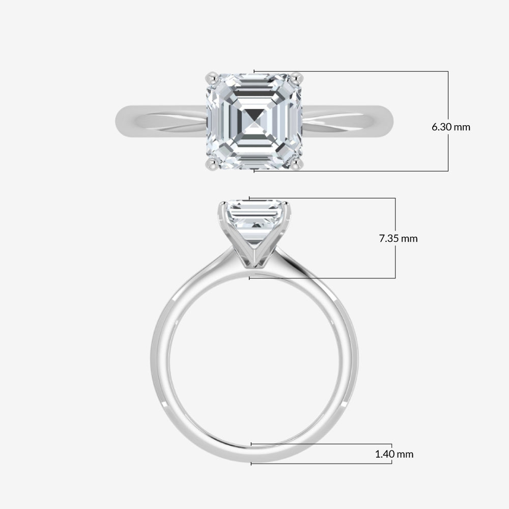 Anillo solitario Asscher con diamantes cultivados en laboratorio (1 ct-1,50 ct)