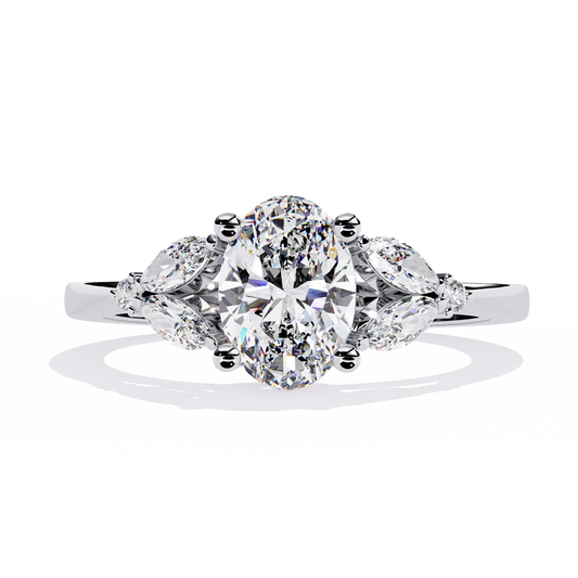 Timeless Oval-Cut Lab Grown Diamond Ring with Marquise Accents