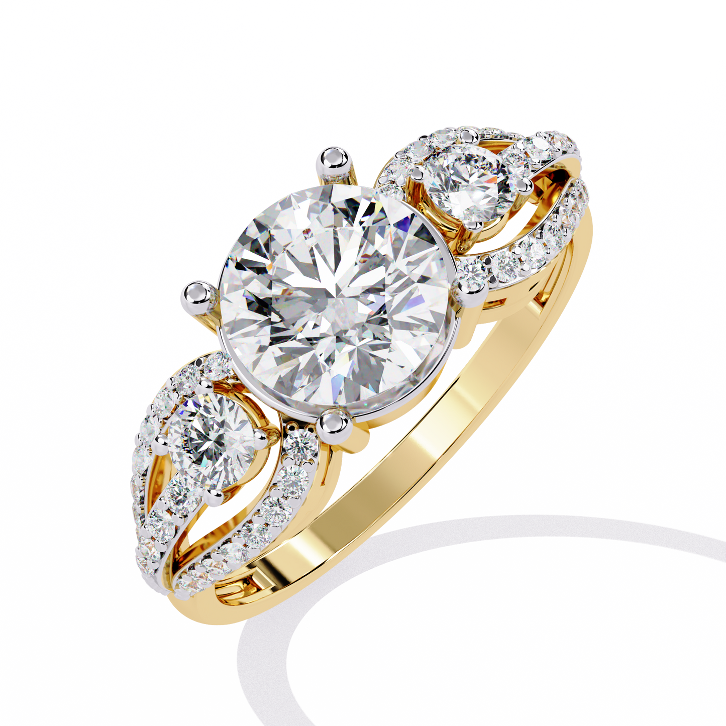 Elegant Three-Stone Halo Lab Grown Diamond Ring