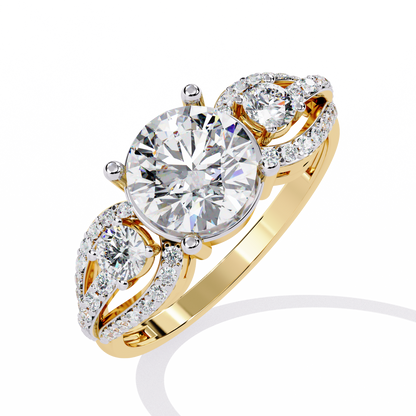 Elegant Three-Stone Halo Lab Grown Diamond Ring