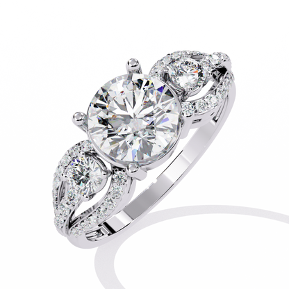 Elegant Three-Stone Halo Lab Grown Diamond Ring