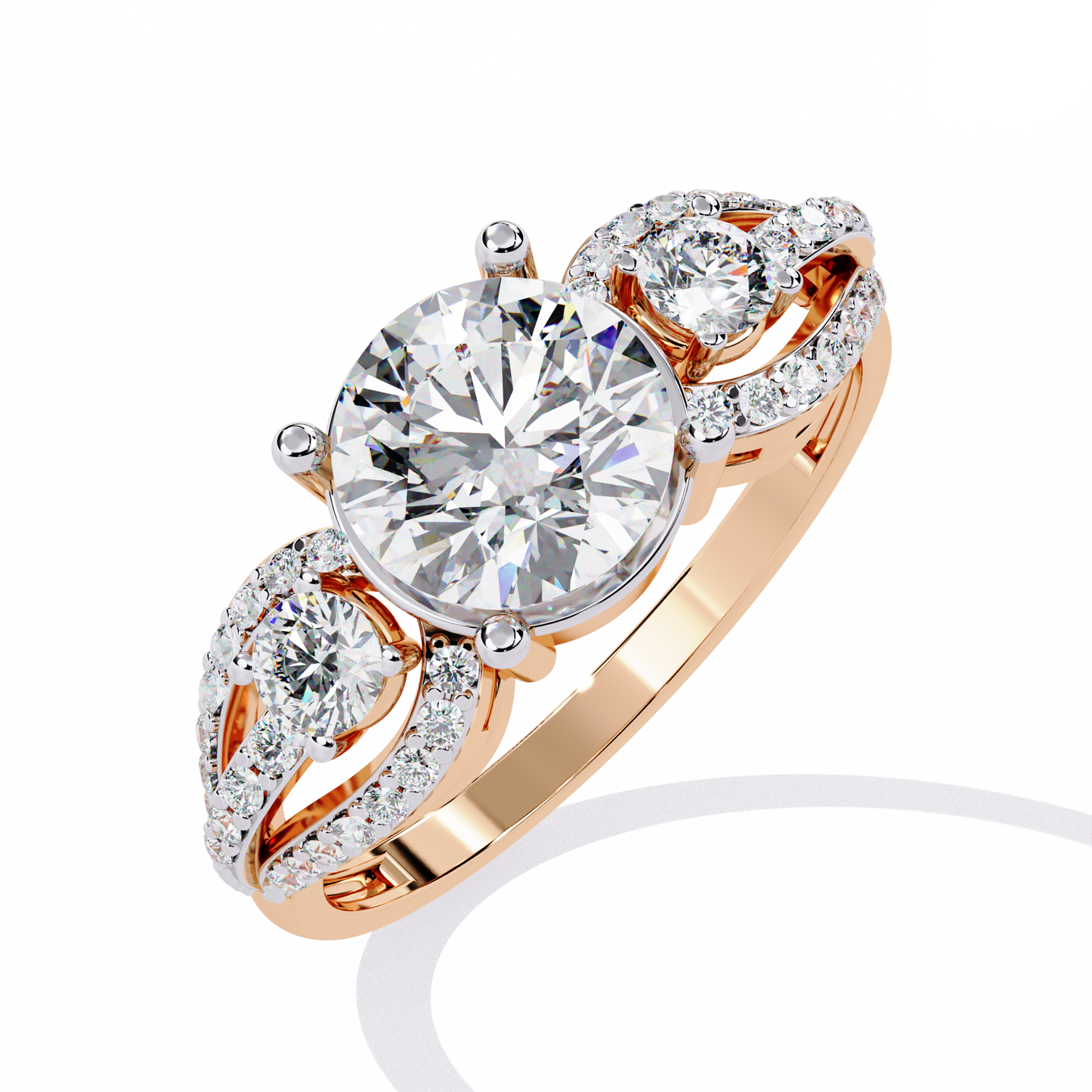 Elegant Three-Stone Halo Lab Grown Diamond Ring