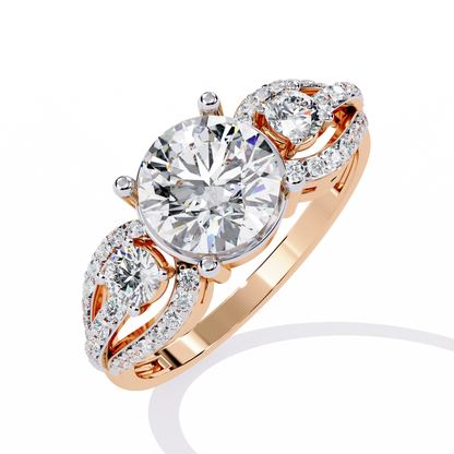 Elegant Three-Stone Halo Lab Grown Diamond Ring