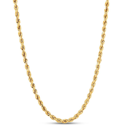 Solid Yellow Gold Rope Chain Necklace